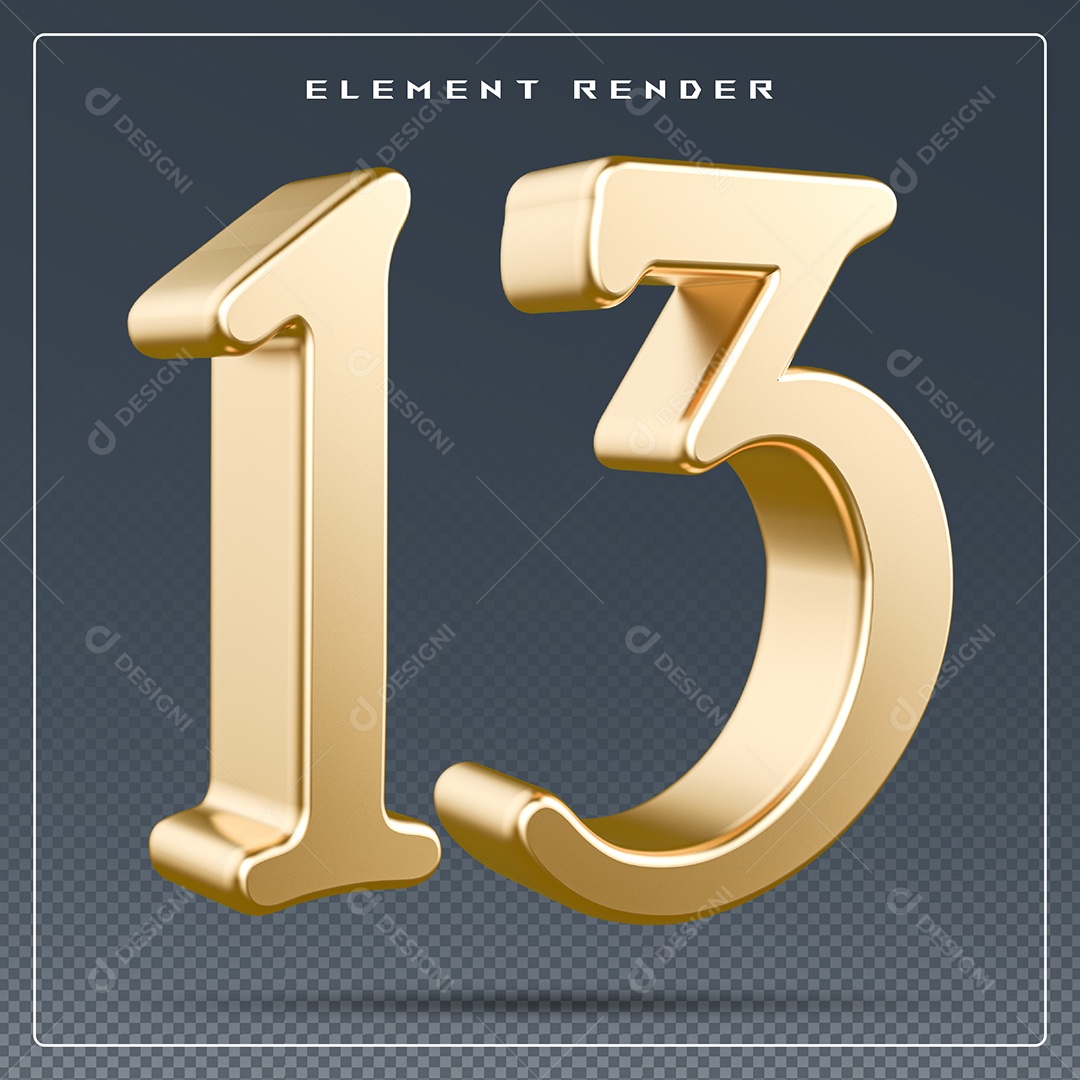 Elemento 3D Número 13  Dourado para Composição PSD