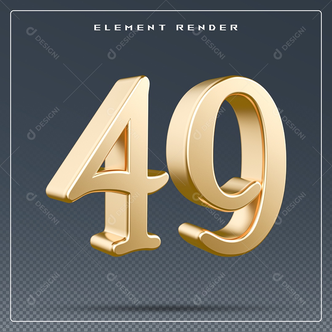 Elemento 3D Número 49  Dourado para Composição PSD