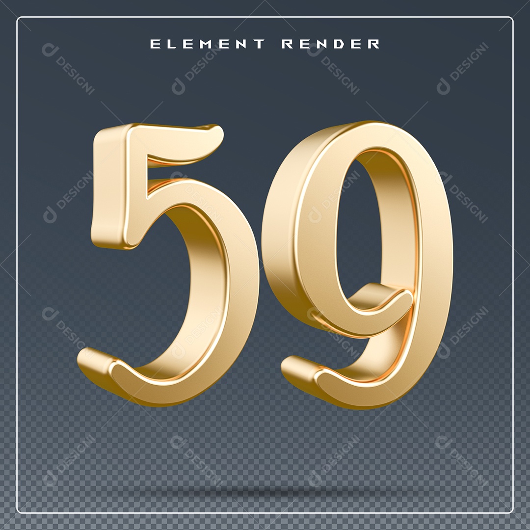 Elemento 3D Número 59  Dourado para Composição PSD