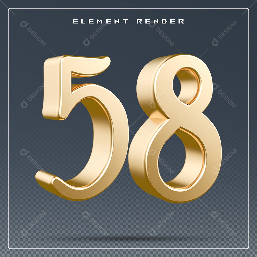 Elemento 3D Número 58  Dourado para Composição PSD