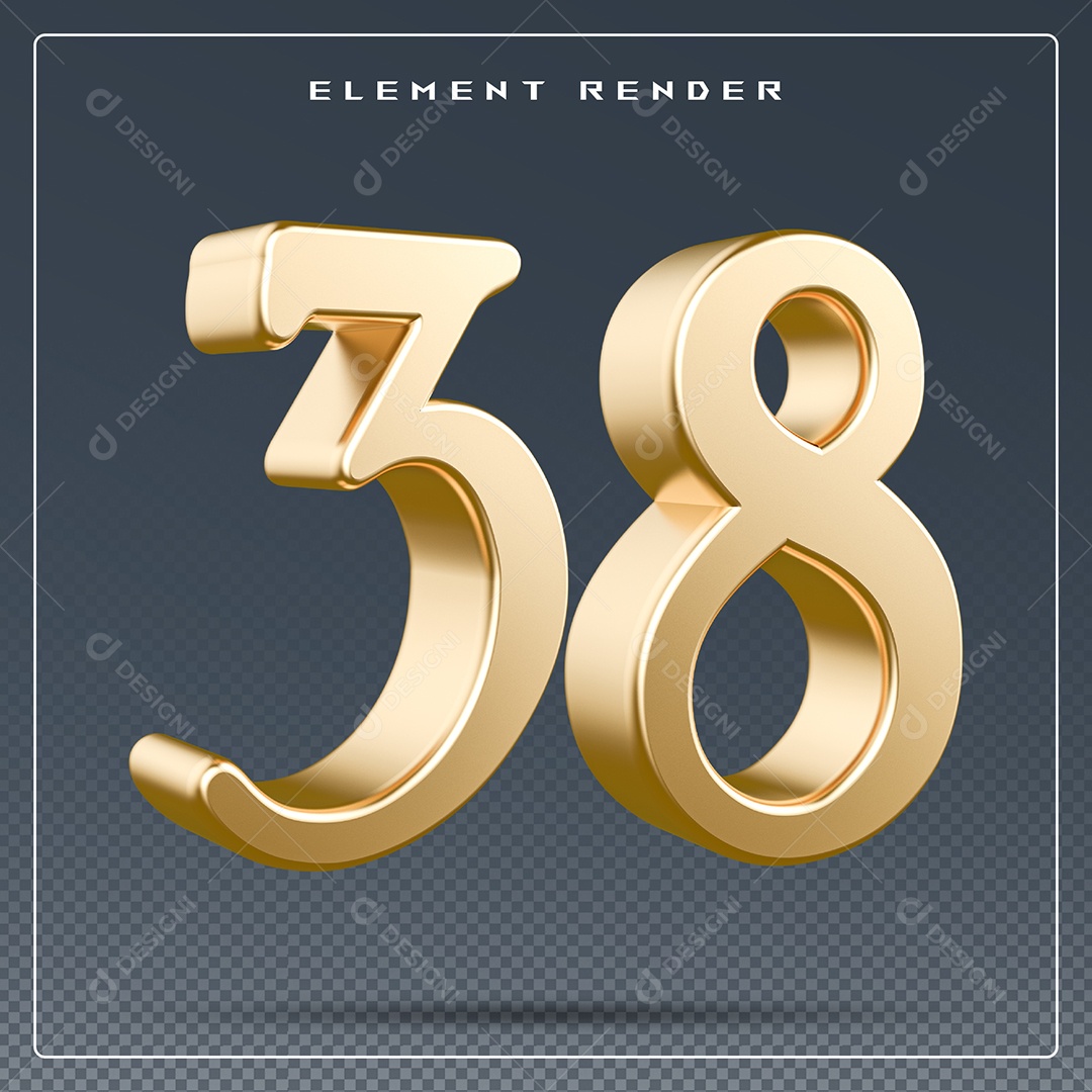 Elemento 3D Número 38  Dourado para Composição PSD
