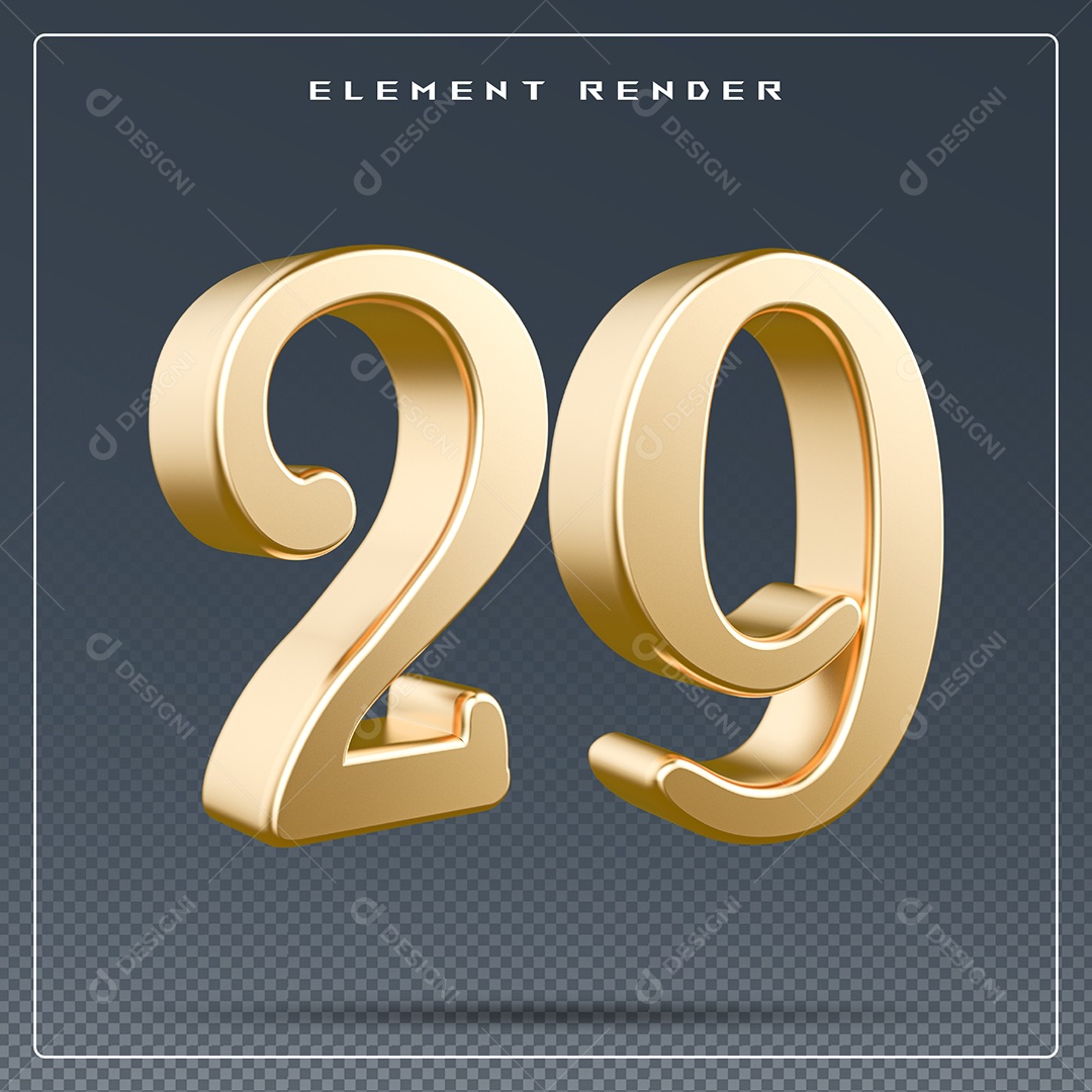 Elemento 3D Número 29  Dourado para Composição PSD