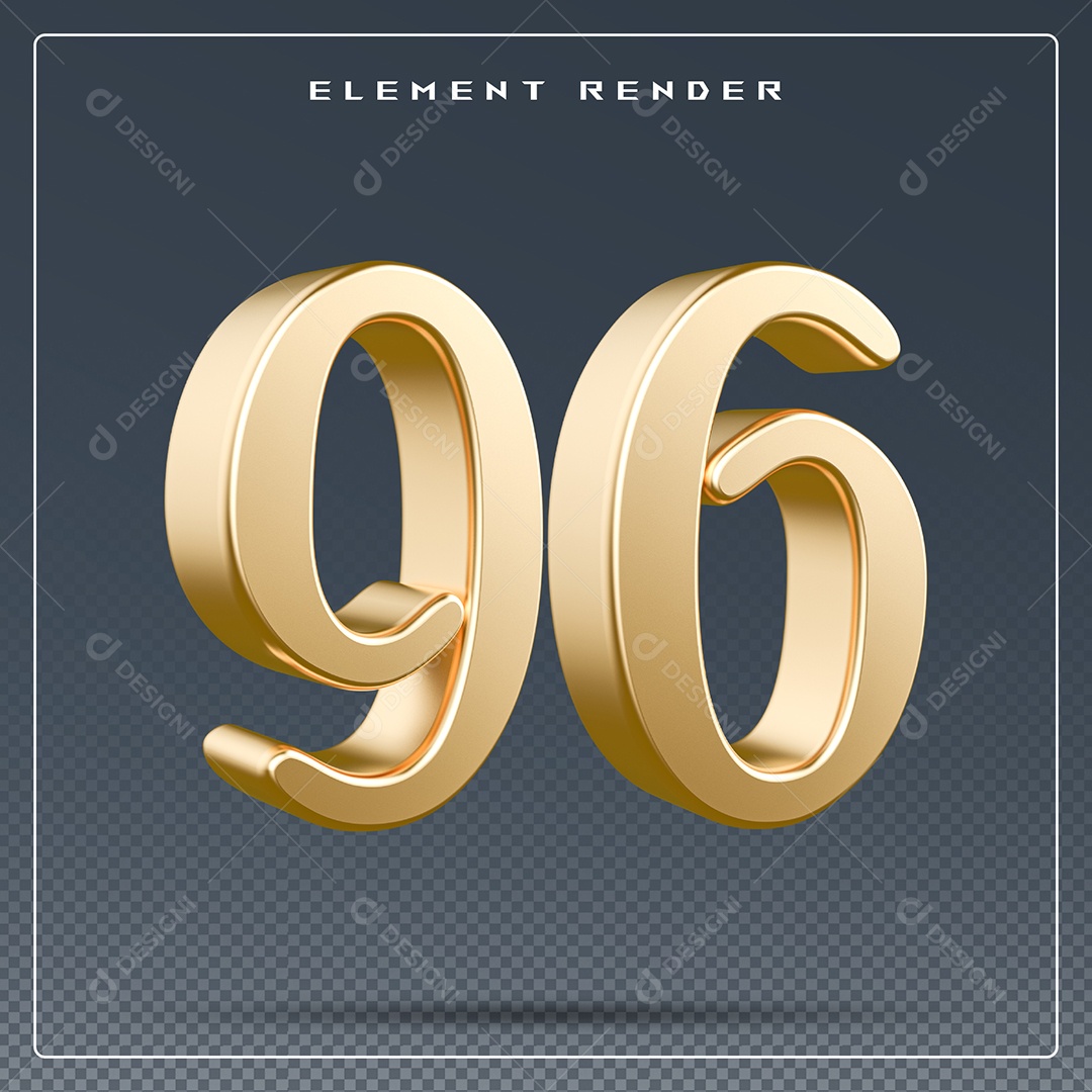 Elemento 3D Número 96  Dourado para Composição PSD