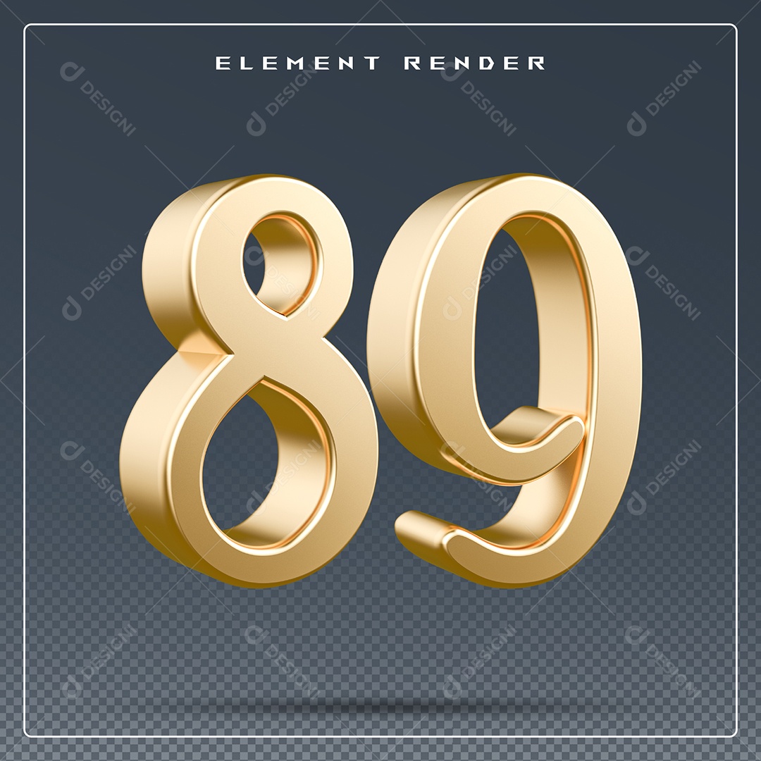 Elemento 3D Número 89  Dourado para Composição PSD
