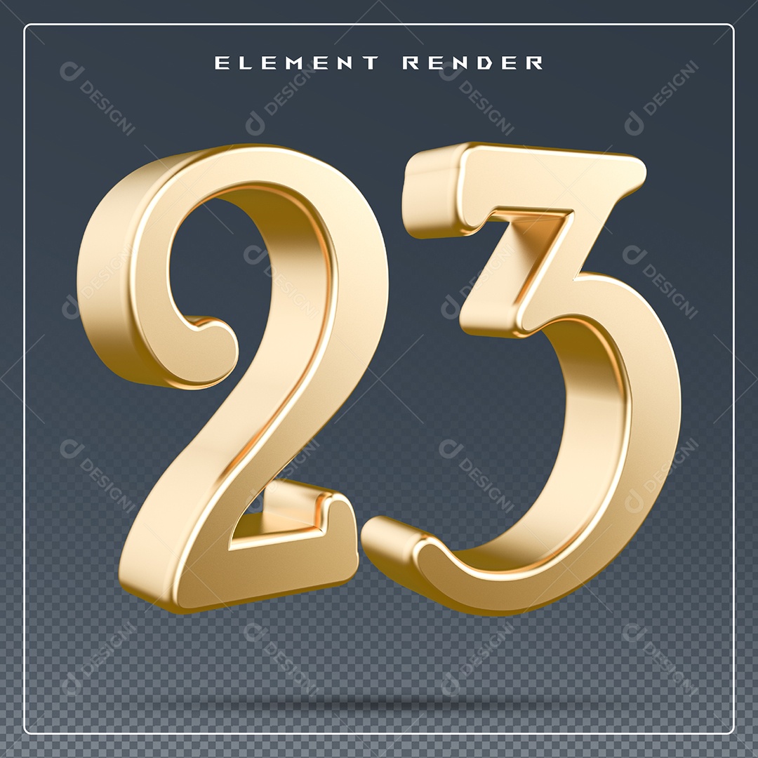 Elemento 3D Número 23  Dourado para Composição PSD