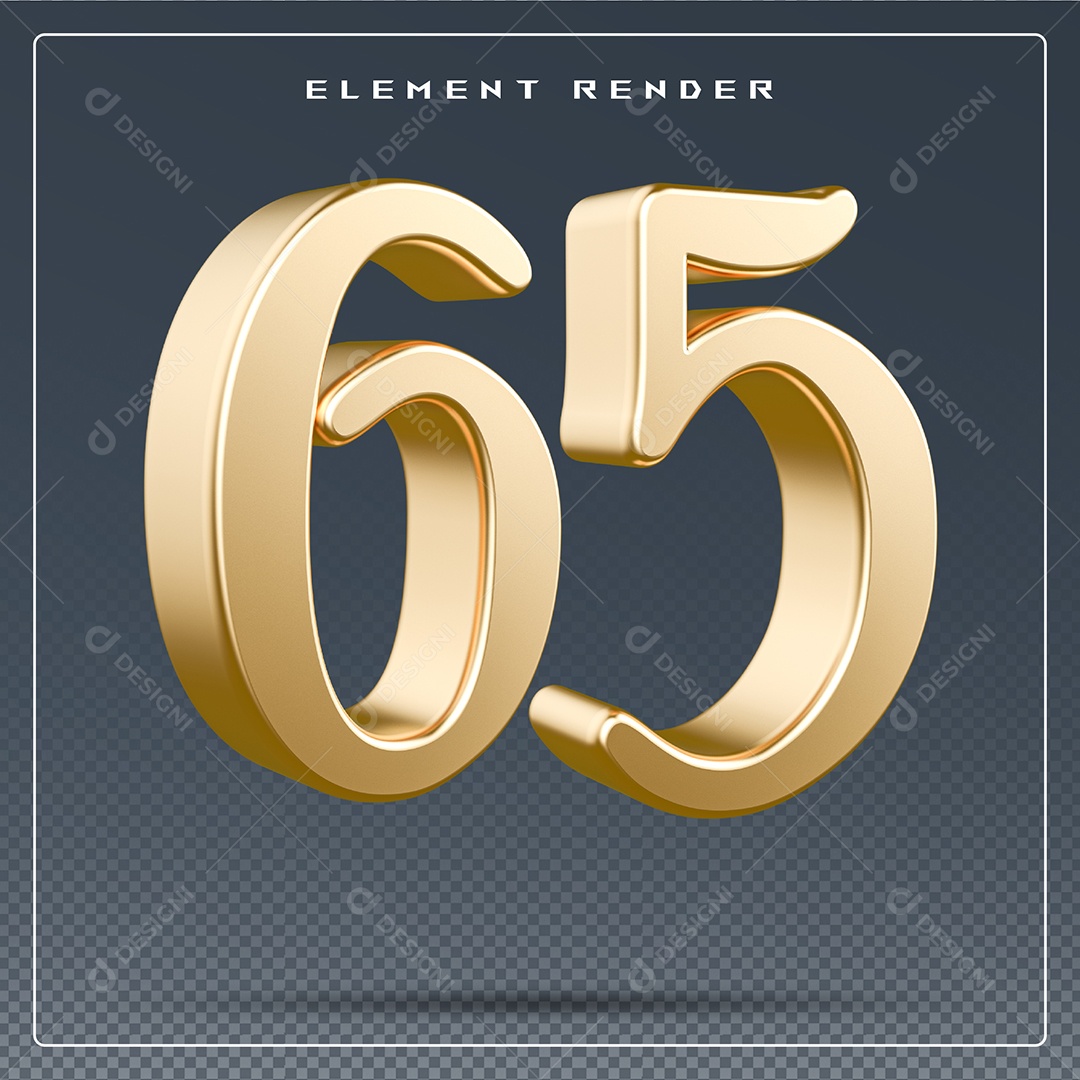 Elemento 3D Número 65  Dourado para Composição PSD