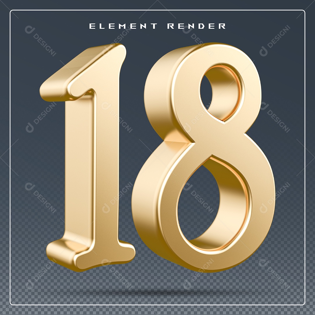 Elemento 3D Número 18 Azul para Composição PSD