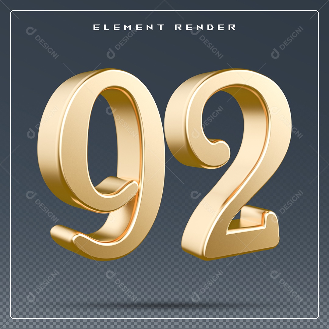 Elemento 3D Número 92 Azul para Composição PSD