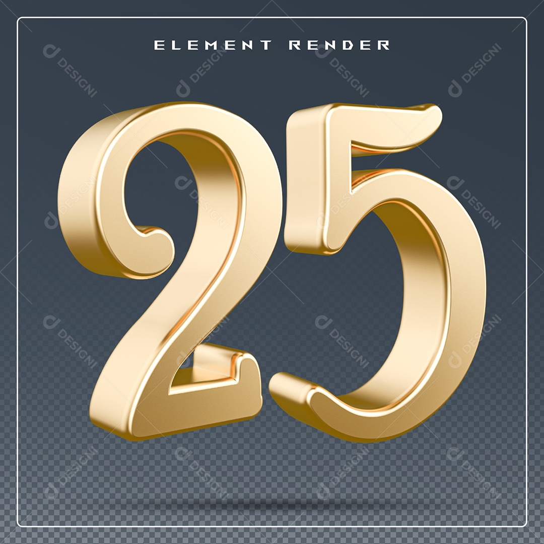 Elemento 3D Número 25 Azul para Composição PSD