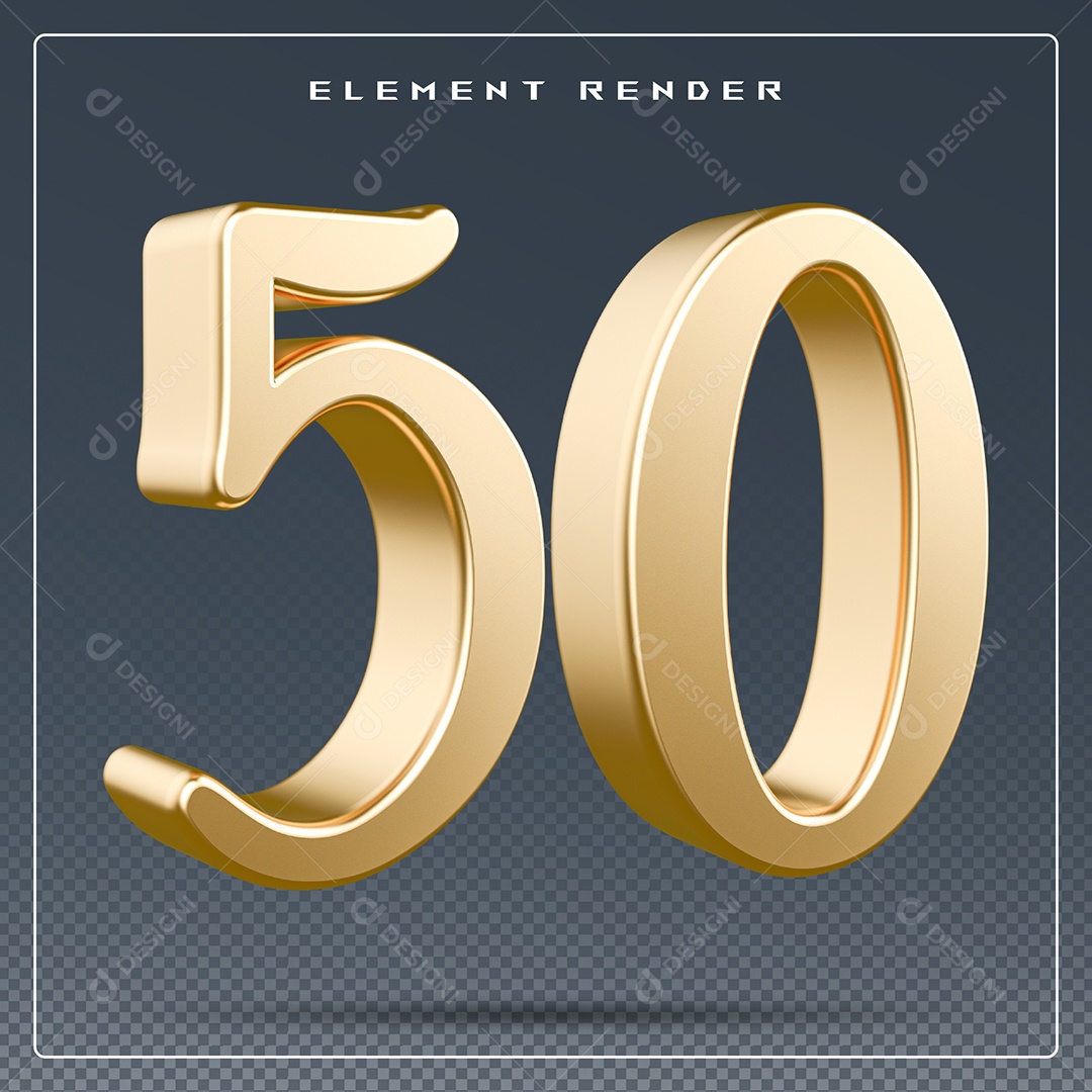 Elemento 3D Número 50  Dourado para Composição PSD