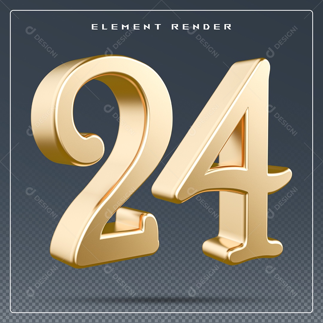 Elemento 3D Número 24  Dourado para Composição PSD