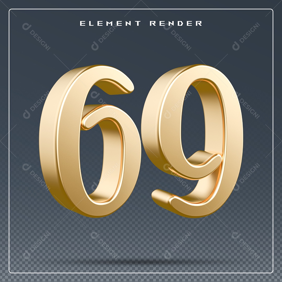 Elemento 3D Número 65  Dourado para Composição PSD