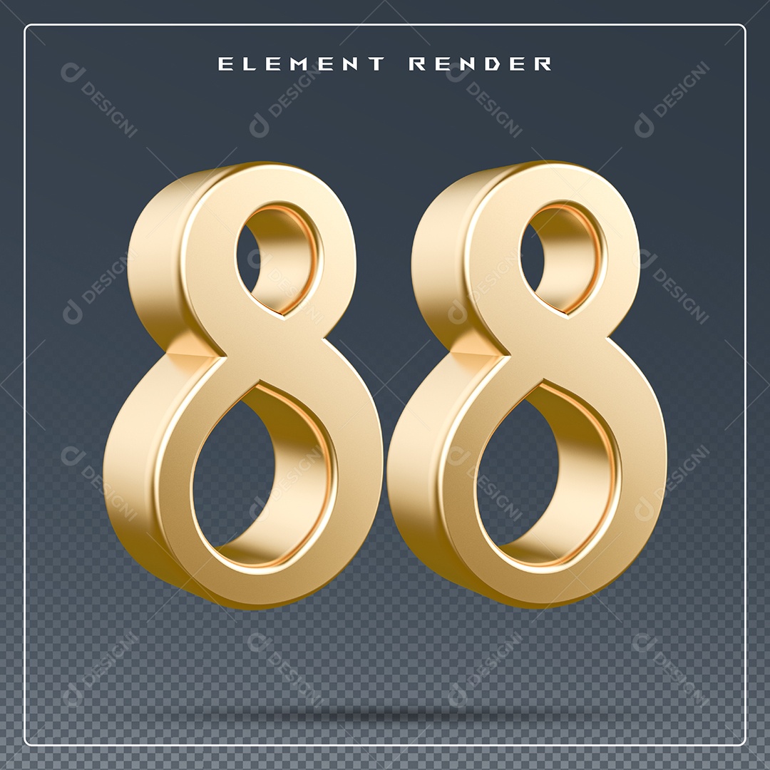 Elemento 3D Número 88  Dourado para Composição PSD