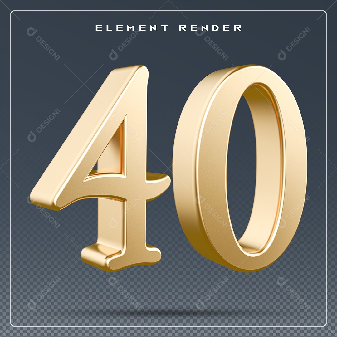 Elemento 3D Número 40  Dourado para Composição PSD