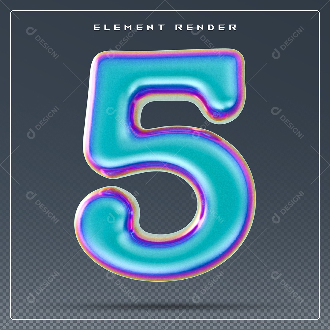 Elemento 3D Número 5 Azul para Composição PSD