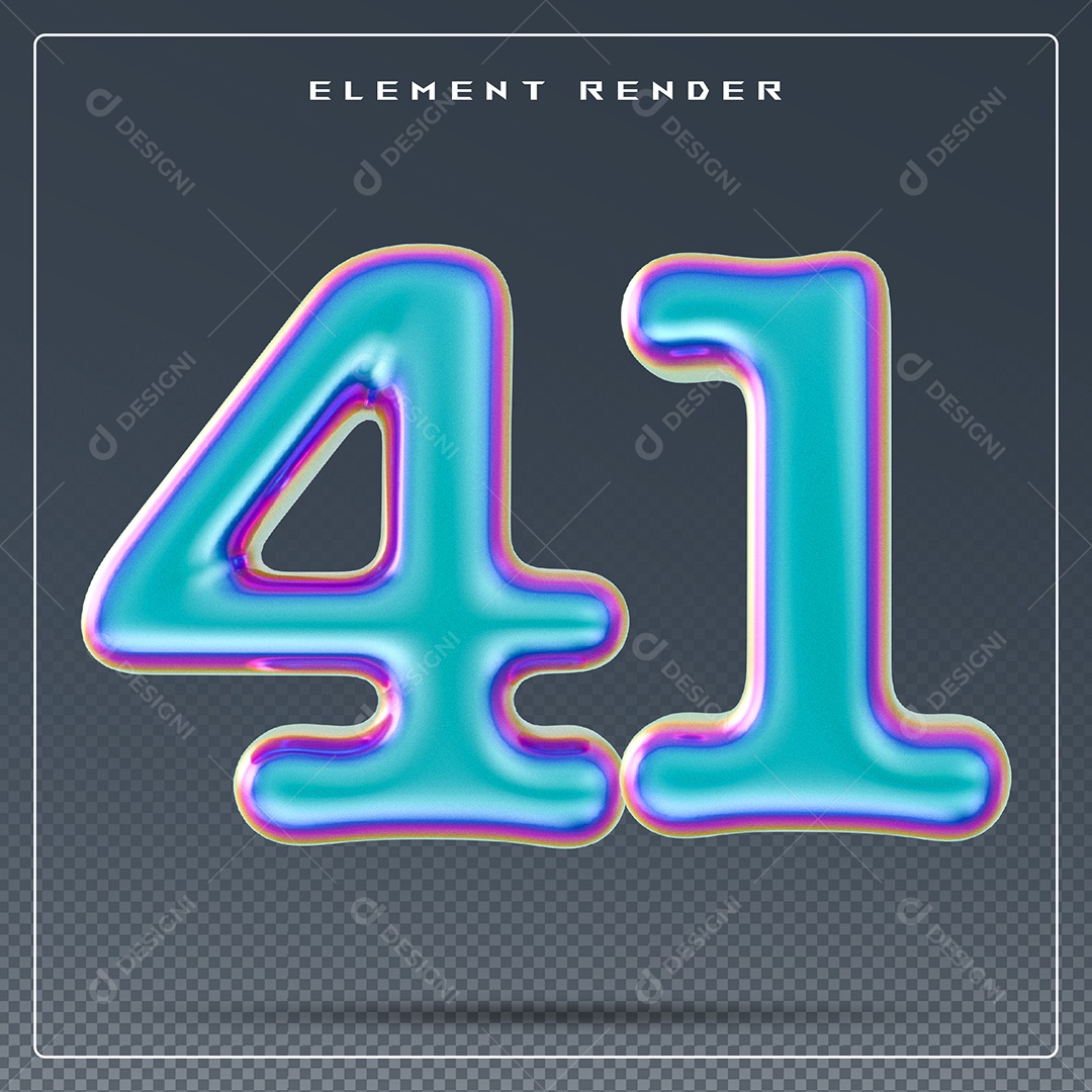 Elemento 3D Número 41 Azul para Composição PSD