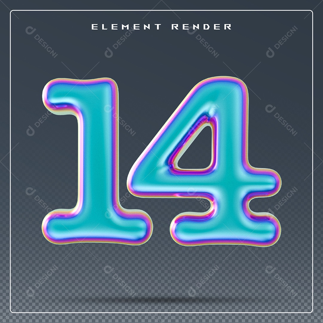 Elemento 3D Número 14 Azul para Composição PSD