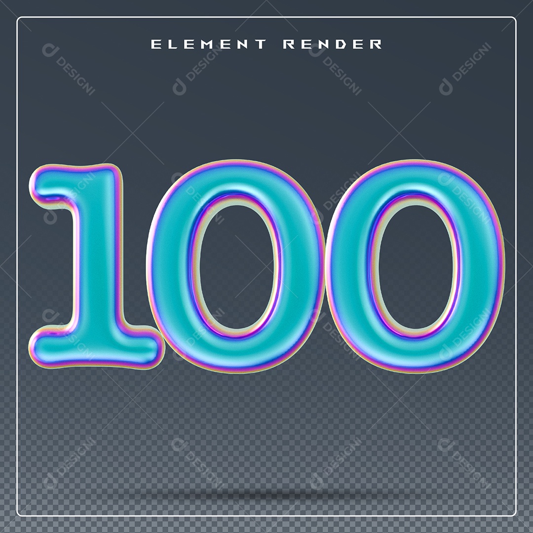 Elemento 3D Número 100 Azul para Composição PSD