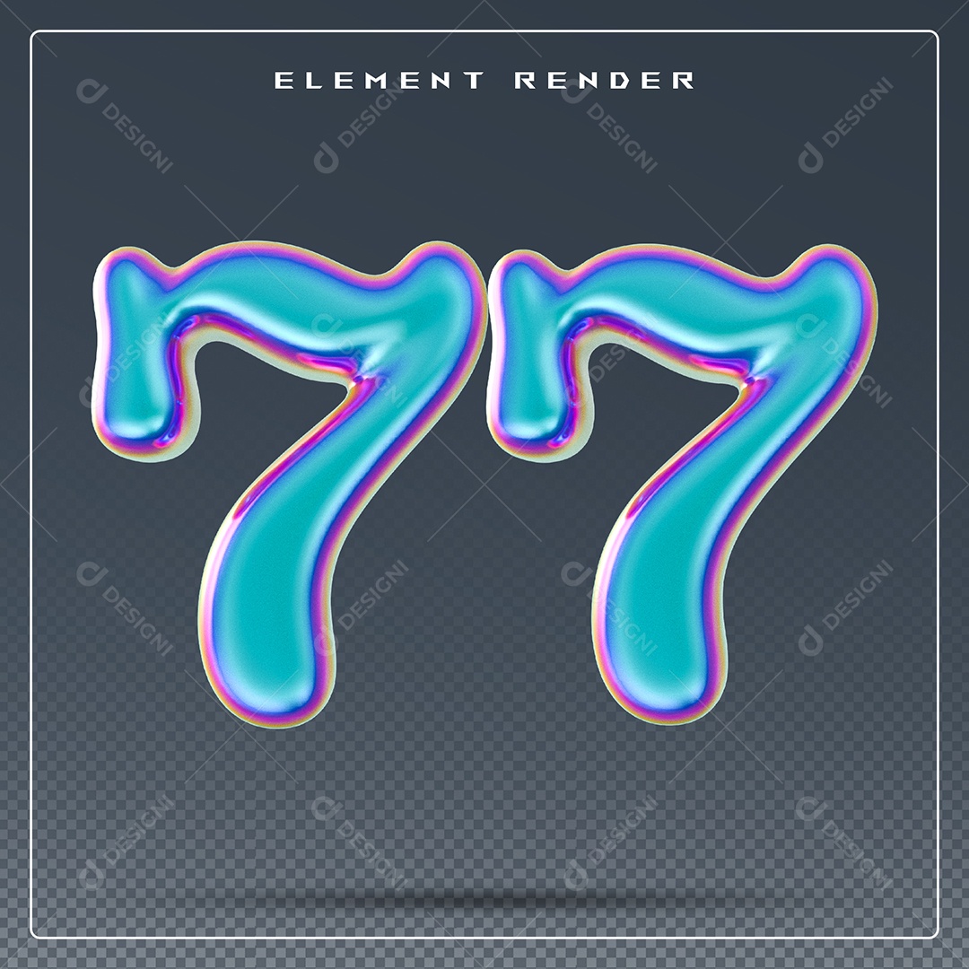 Elemento 3D Número 77 Azul para Composição PSD