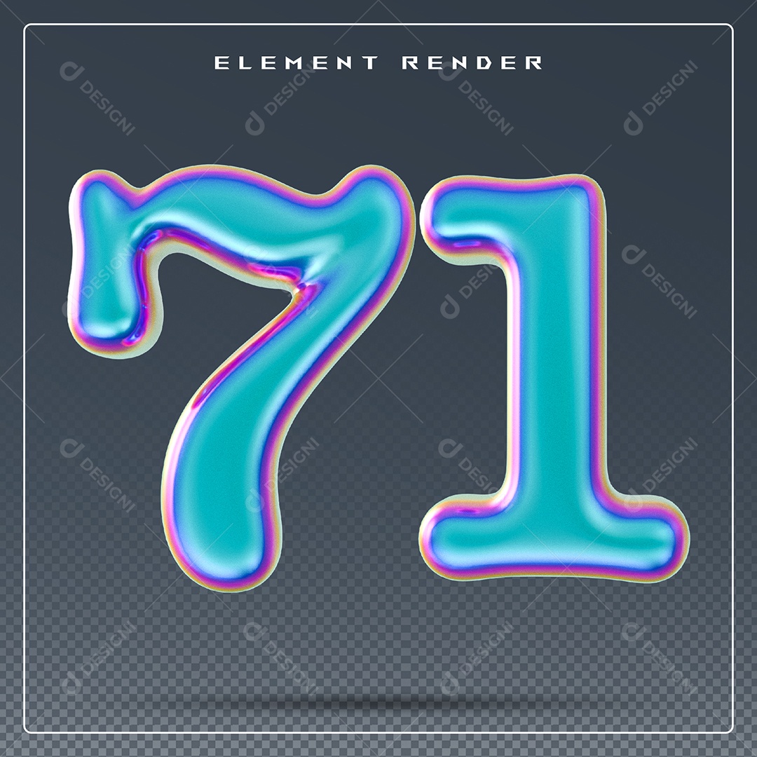 Elemento 3D Número 71 Azul para Composição PSD