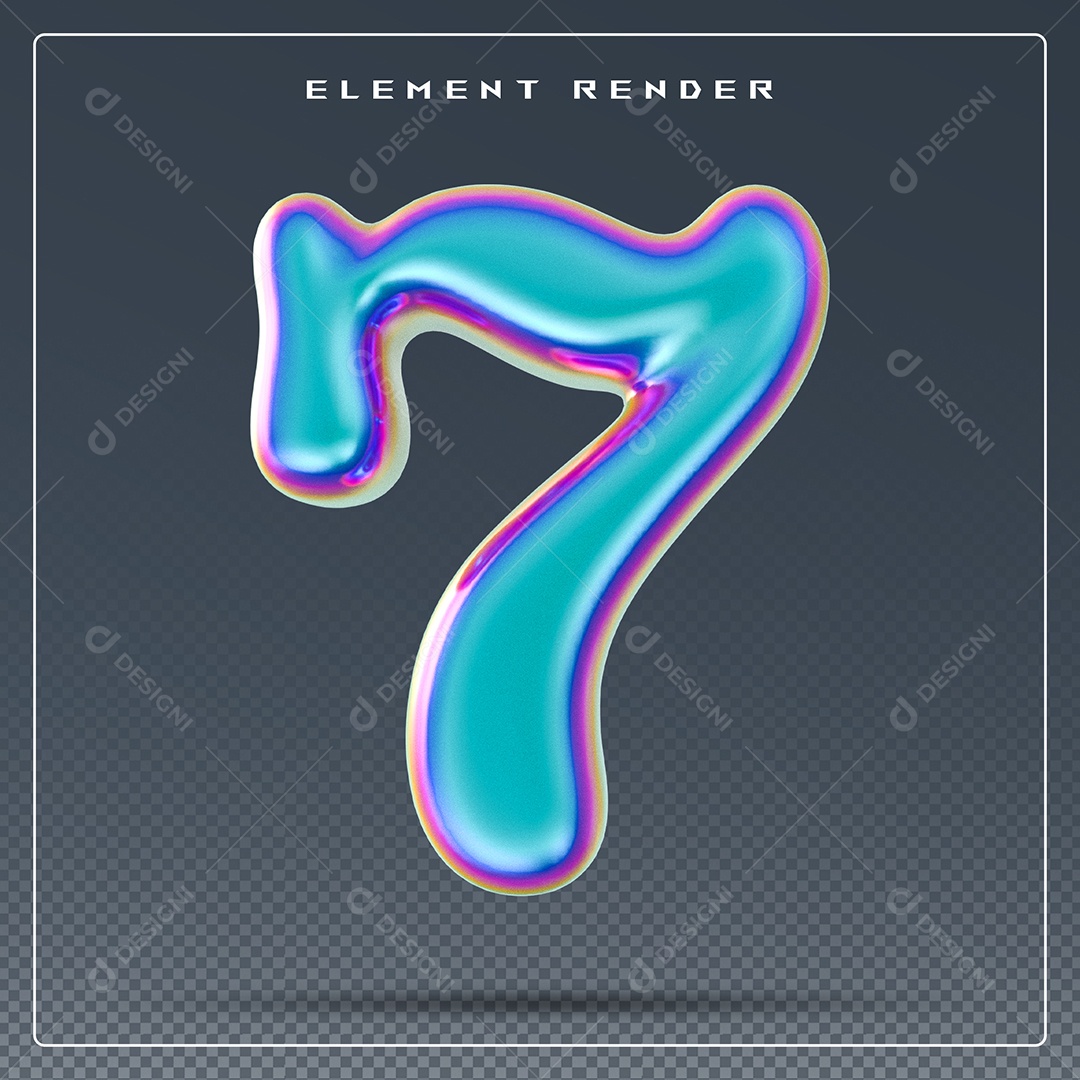 Elemento 3D Número 7 Azul para Composição PSD