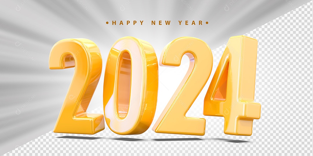 Elemento 3D 2024 Amarelo Para Composição PSD