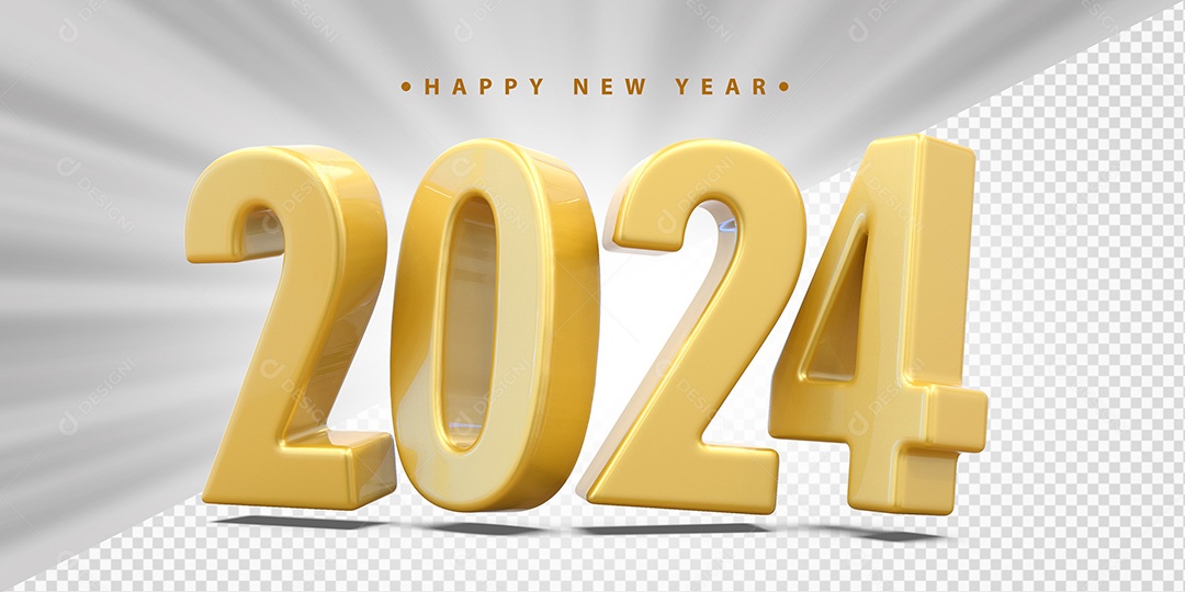 Elemento 3D 2024 Amarelo Para Composição PSD