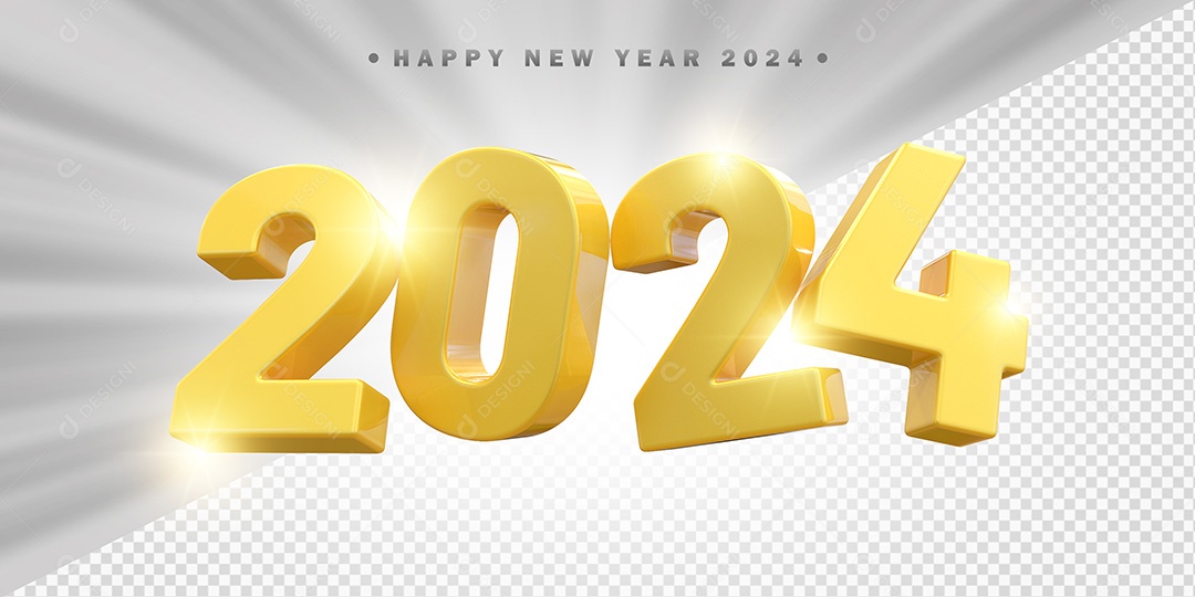 Elemento 3D 2024 Amarelo Para Composição PSD