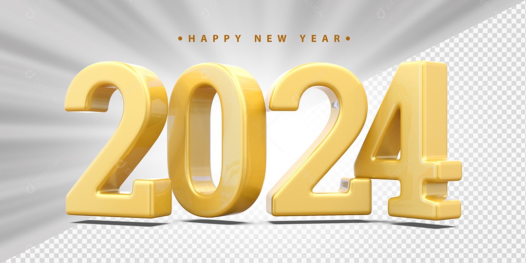 Elemento 3D 2024 Amarelo Para Composição PSD