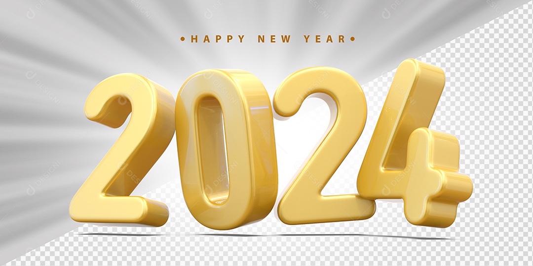 Elemento 3D 2024 Amarelo Para Composição PSD