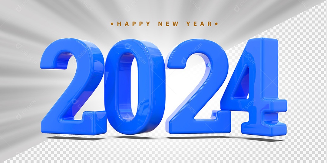 Elemento 3D 2024 Azul Para Composição PSD