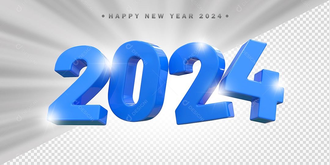 Elemento 3D 2024 Azul Para Composição PSD