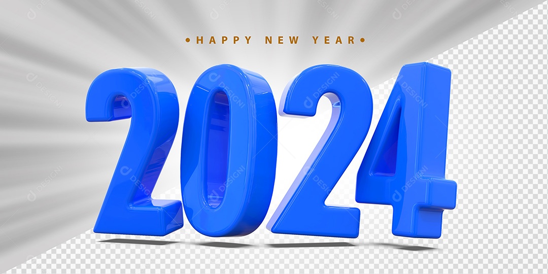 Elemento 3D 2024 Azul Para Composição PSD