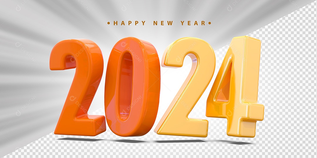 Elemento 3D 2024 Laranja com Amarelo Para Composição PSD