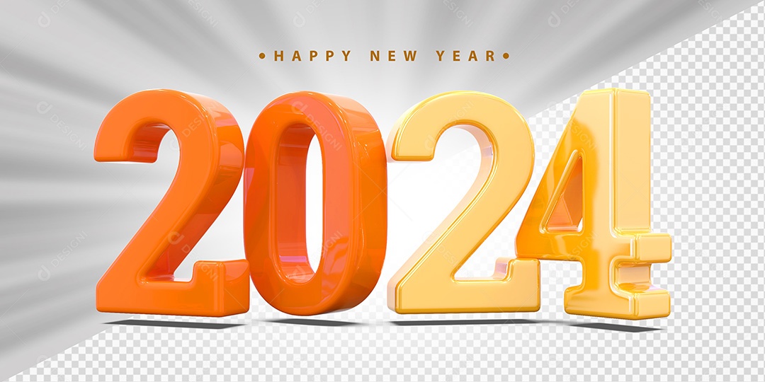 Elemento 3D 2024 Laranja com Amarelo Para Composição PSD