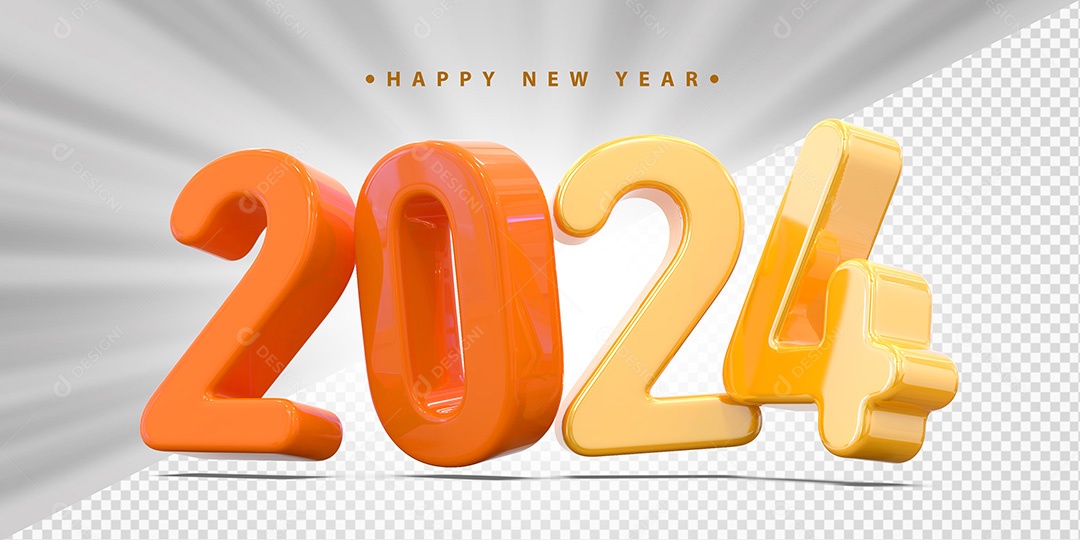 Elemento 3D 2024 Laranja com Amarelo Para Composição PSD