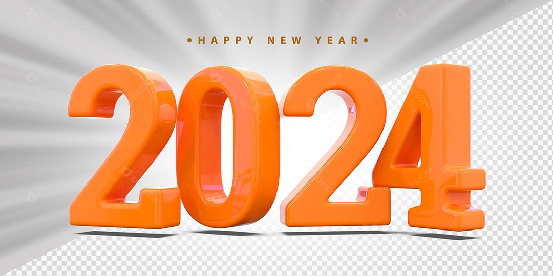 Elemento 3D 2024 Laranjado Para Composição PSD