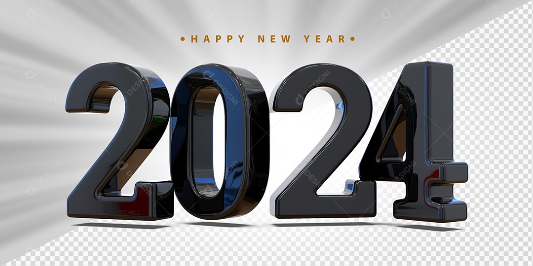 Elemento 3D 2024 Preto Para Composição PSD