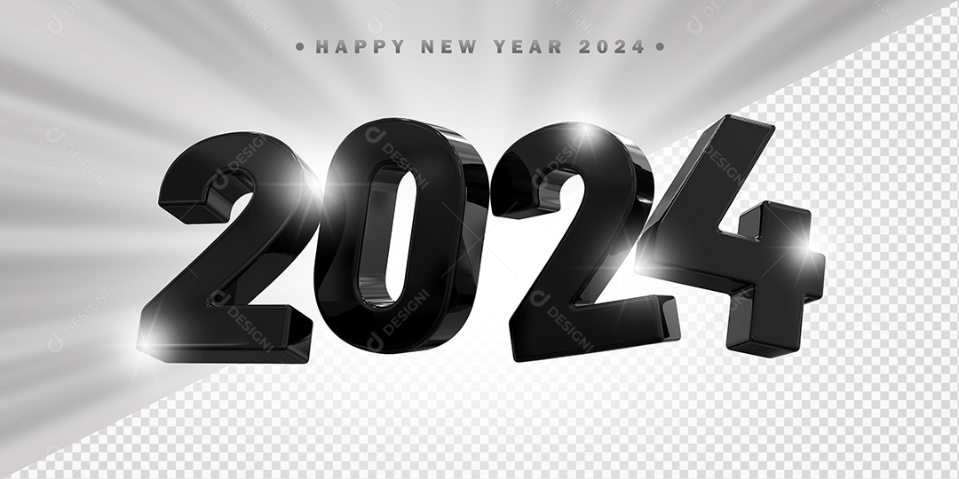 Elemento 3D 2024 Preto Para Composição PSD