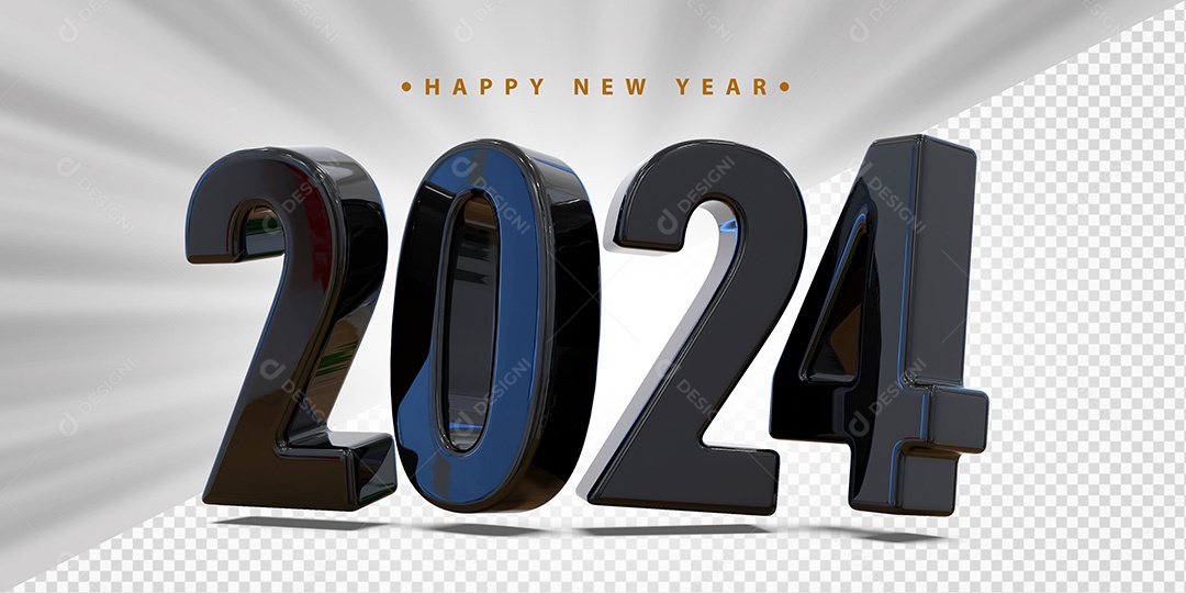 Elemento 3D 2024 Preto Para Composição PSD