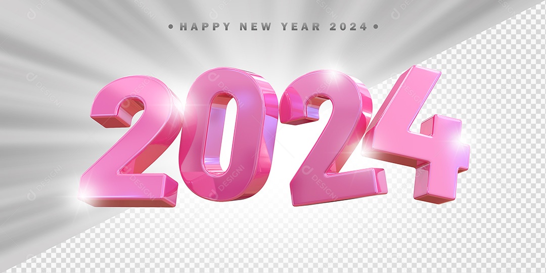 Elemento 3D 2024 Rosa Para Composição PSD