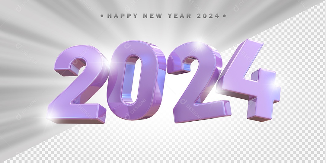 Elemento 3D 2024 Roxo Para Composição PSD