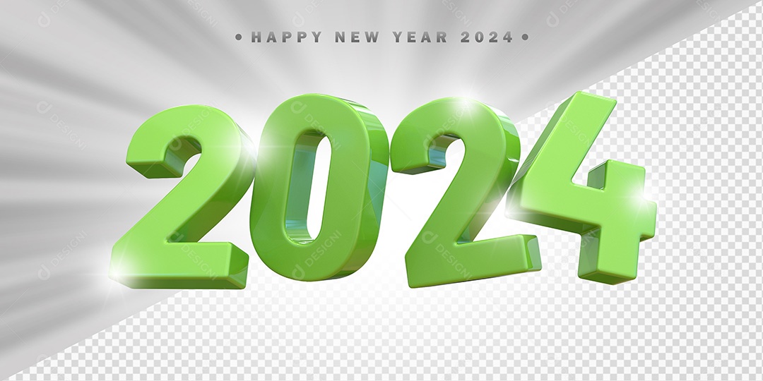 Elemento 3D 2024 Verde Para Composição PSD