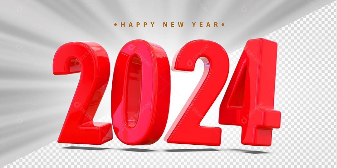 Elemento 3D 2024 Vermelho Para Composição PSD