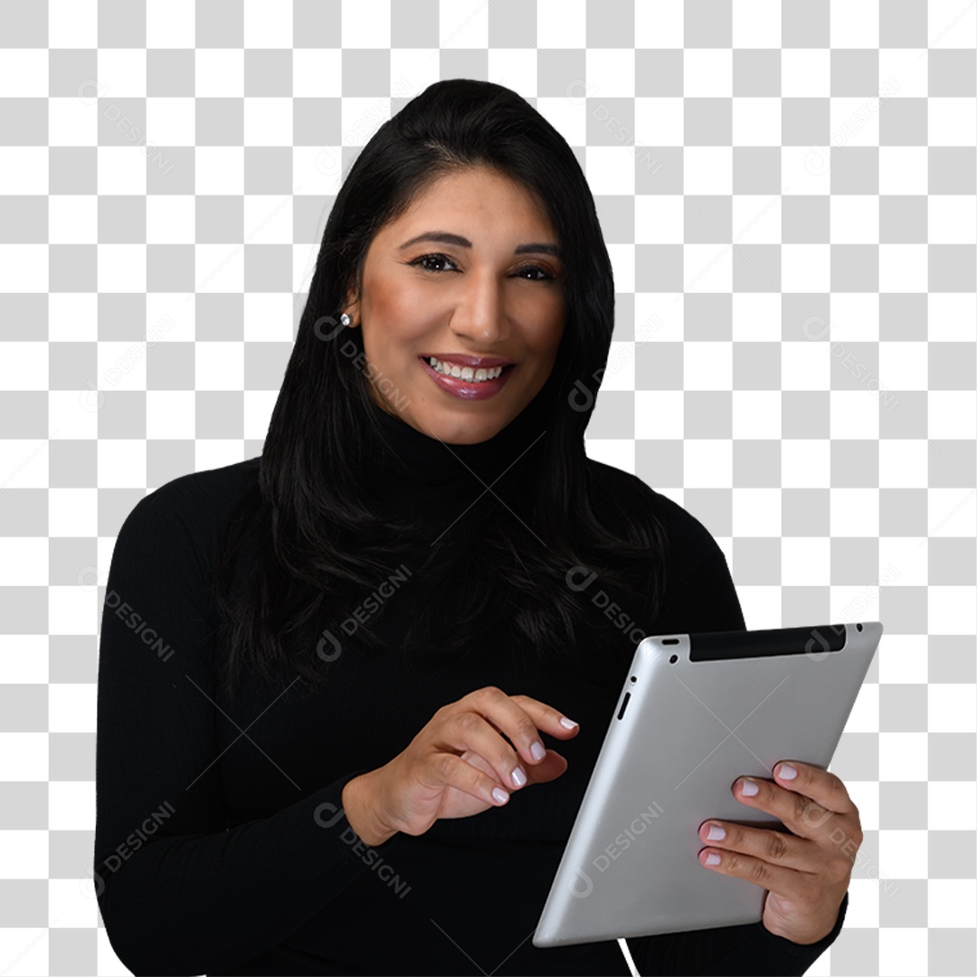 Mulher Segurando Tablet PNG Transparente
