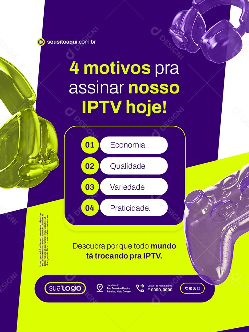 Quatro Motivos pra Assinar Nosso IPTV Hoje Social Media PSD Editável