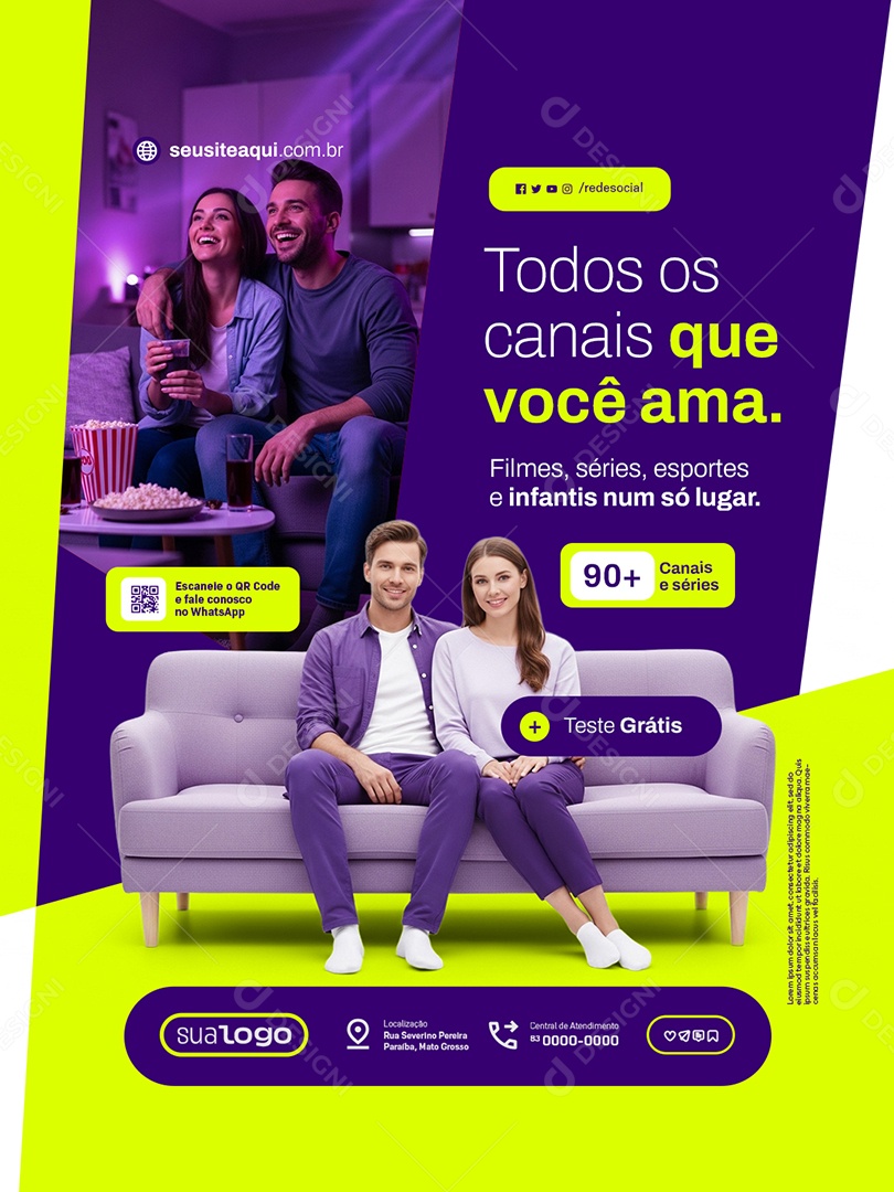 IPTV Todos os Canais Que Você Ama Social Media PSD Editável