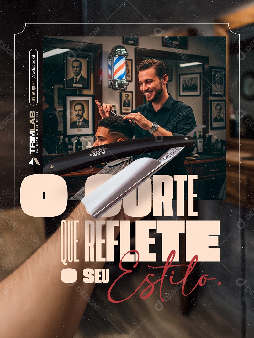 Barbearia O Corte Que Reflete o Seu Estilo Social Media PSD Editável