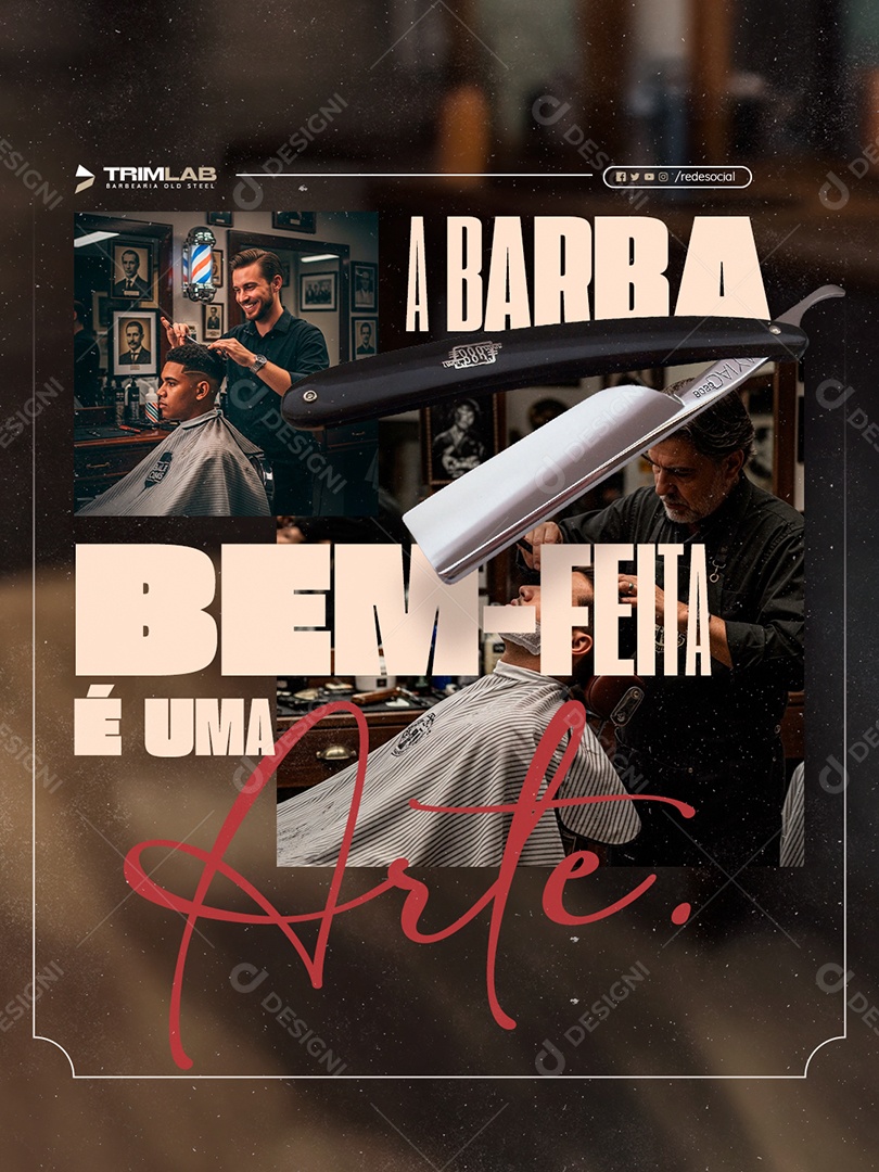 Barbearia A Barba Bem Feita é Uma Arte Social Media PSD Editável