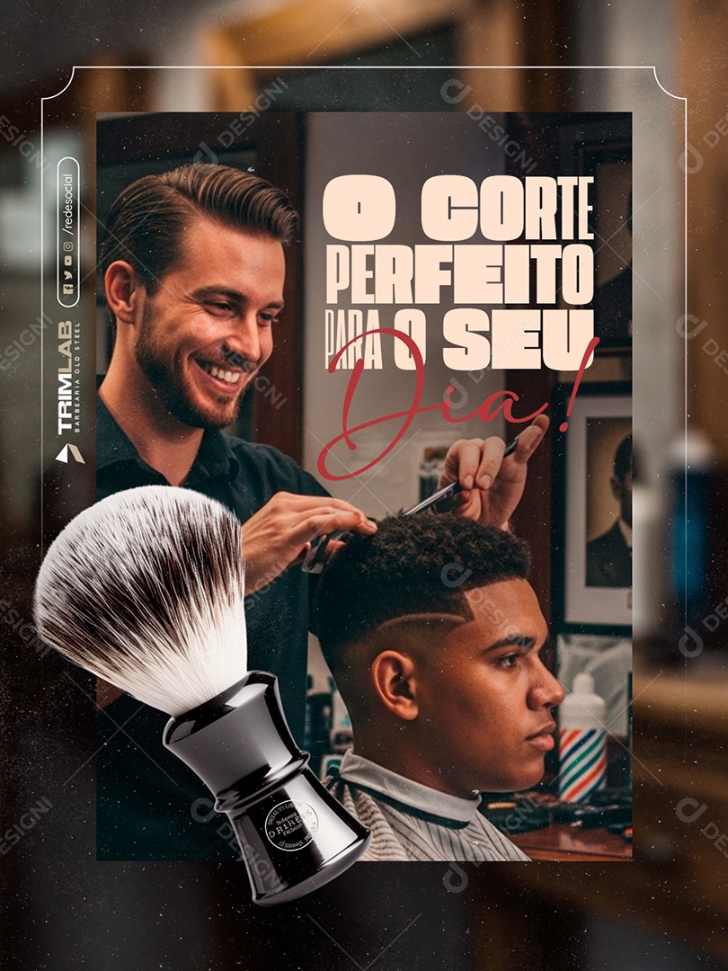 Barbearia O Corte Perfeito para o Seu Dia Social Media PSD Editável